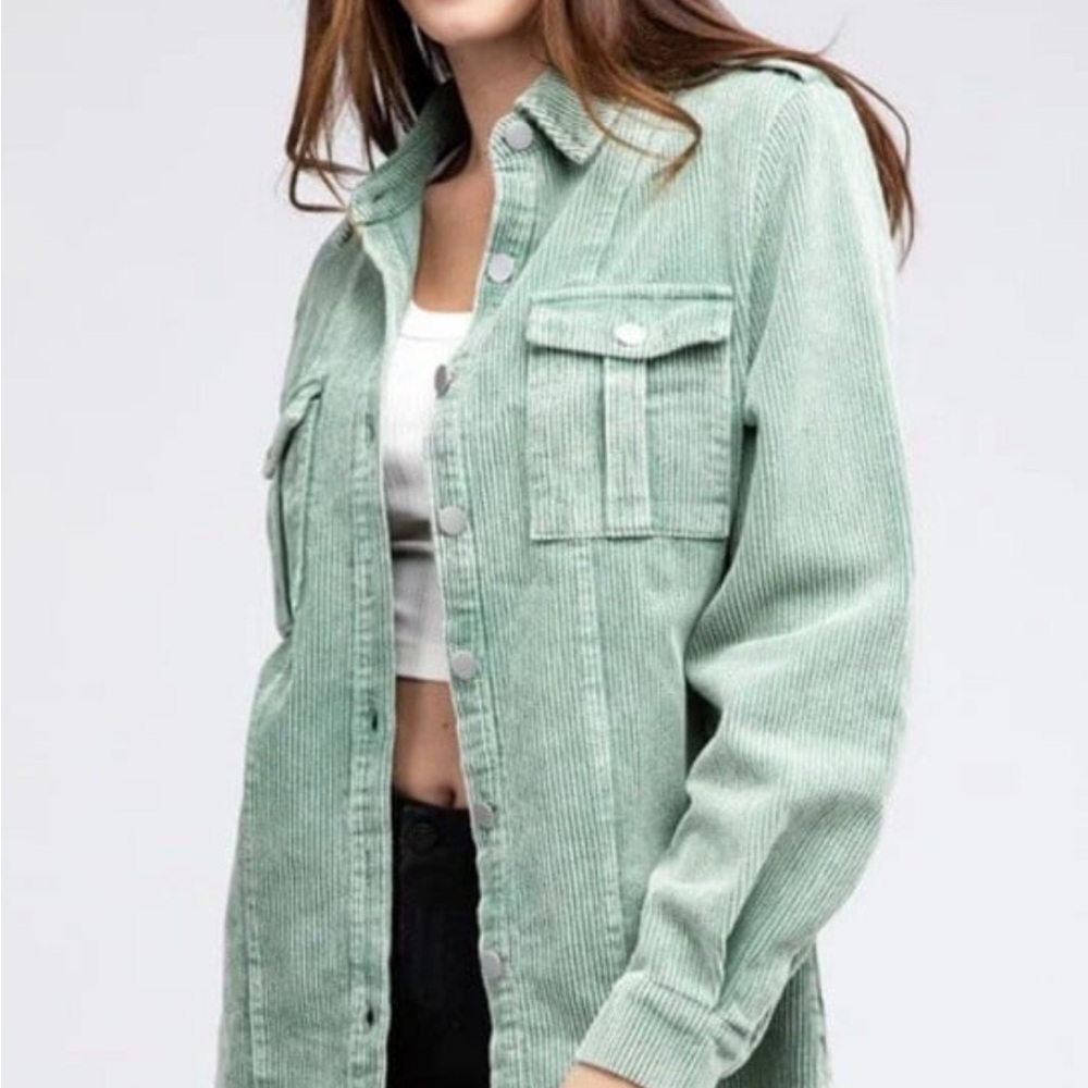 Boutique Green Corduroy Button-Up Shirt